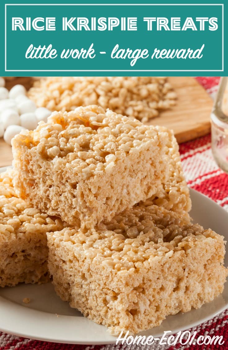I expect the entire world knows how to make Rice Krispie treats, but in case you don't, here's a recipe. Rice Krispie treats are probably the highest reward for the least amount of work that I know of.