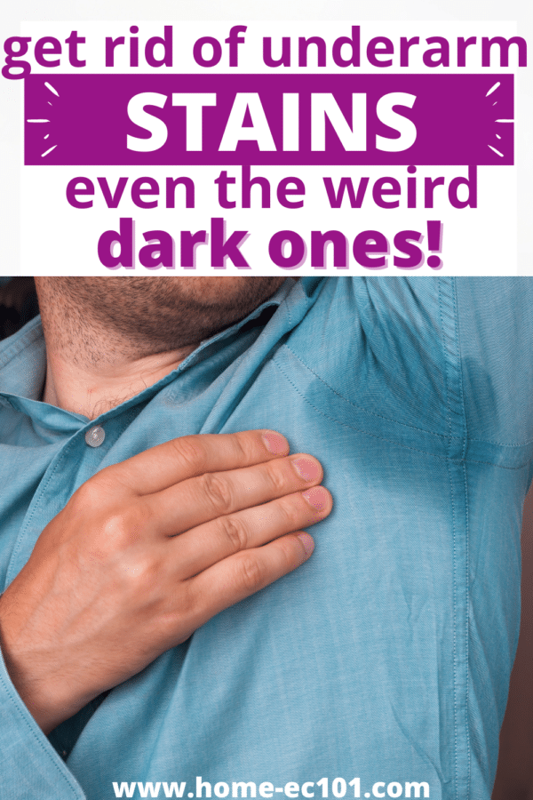 Man with black underarm stains on his sweaty shirt.