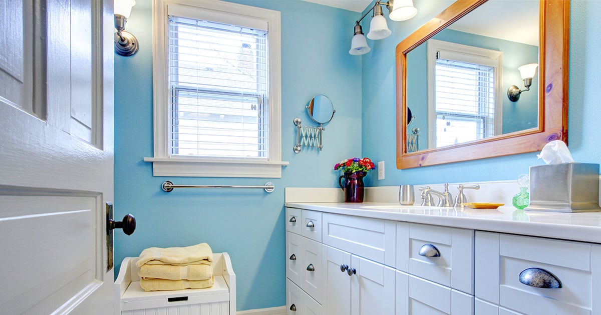 Bright blue and white bathroom