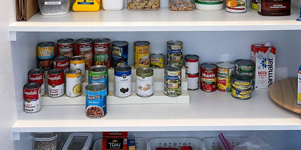 canned goods on an emergency pantry shelf